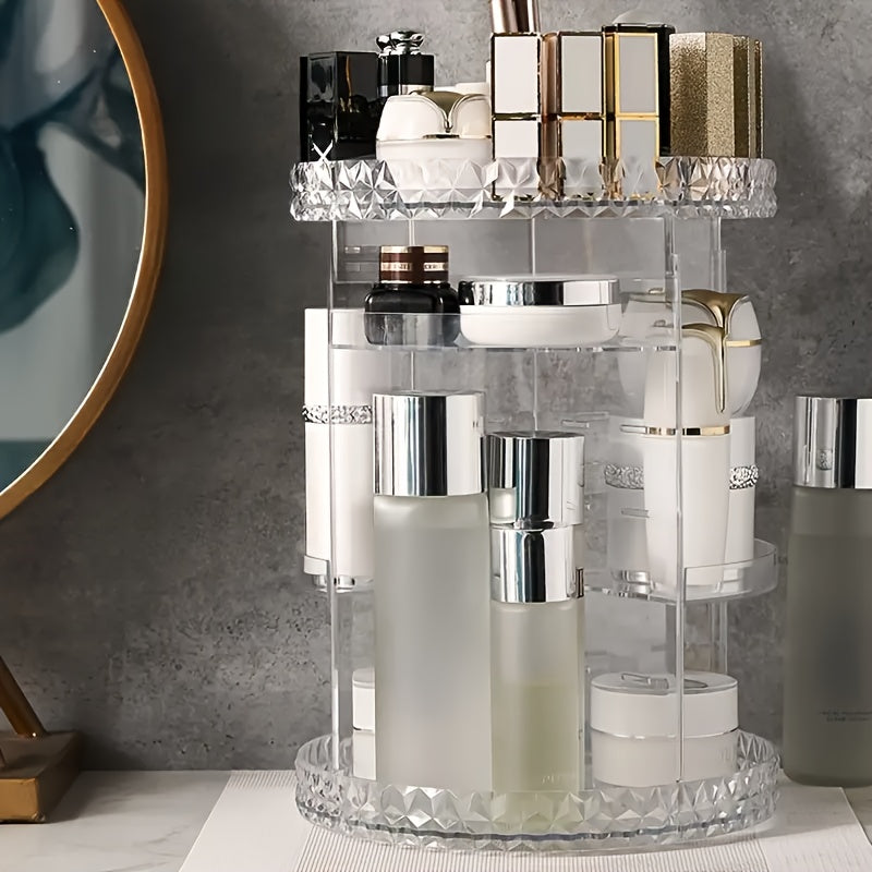 360° Rotating Makeup Organizer with Crystal Accents