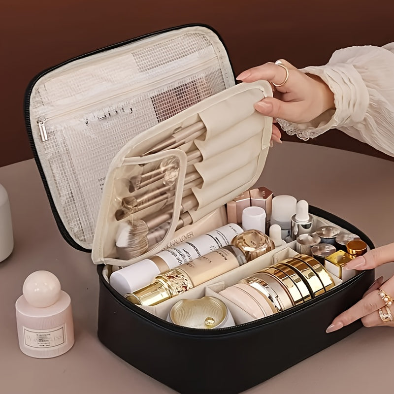 Multi-Layer Large Capacity Faux Leather Cosmetic Bag